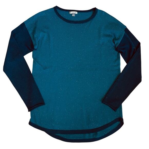 Smartwool Women’s Sz M Blue Teal Merino Wool Colorblock Sweater Pullover - Picture 1 of 10